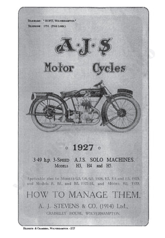 AJS H3 H4 H5 G3 G4 G5 MOTORCYCLE INSTRUCTION BOOK 32 PAGES ENG