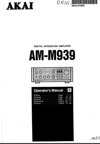 AKAI AM-M939 DIGITAL INTEGRATED AMPLIFIER OPERATOR'S MANUAL INC CONN DIAGS AND TROUBLESHOOT GUIDE 18 PAGES ENG