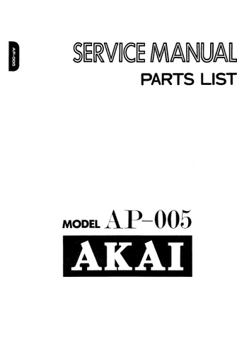 AKAI AP-005 AUTOMATIC TURNTABLE SERVICE MANUAL INC BLK DIAG PCBS TRSHOOT GUIDE AND PARTS LIST 31 PAGES ENG
