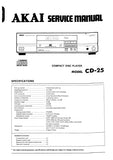 AKAI CD-25 CD PLAYER SERVICE MANUAL INC BLK DIAG PCBS SCHEM DIAG AND PARTS LIST 34 PAGES ENG