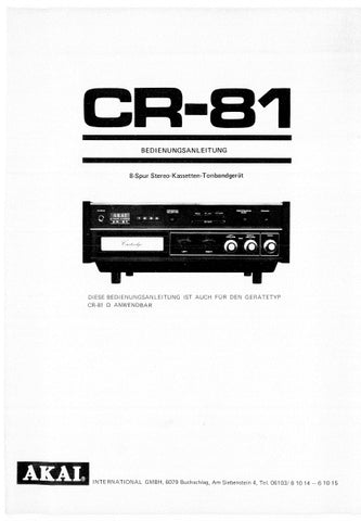 AKAI CR-81 CR-81D 8 SPUR STEREO KASSETTEN TONBANGERAT BEDIENUNGSANLEITUNG 14 SEITE DEUT