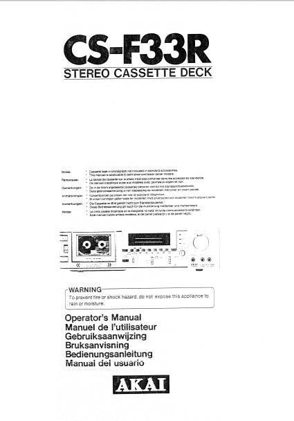 AKAI CS-F33R STEREO KASSETTENDECK BEDIENUNGSANLEITUNG 7 SEITE DEUT