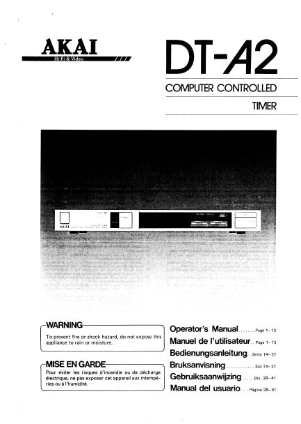 AKAI DT-A2 COMPUTER CONTROLLED TIMER OPERATORS MANUAL MANUEL DE L'UTILISATEUR 14 PAGES ENG FR