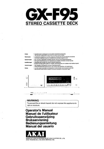 AKAI GX-F95 STEREO CASSETTE DECK OPERATOR'S MANUAL INC CONN DIAGS AND TRSHOOT GUIDE 9 PAGES ENG
