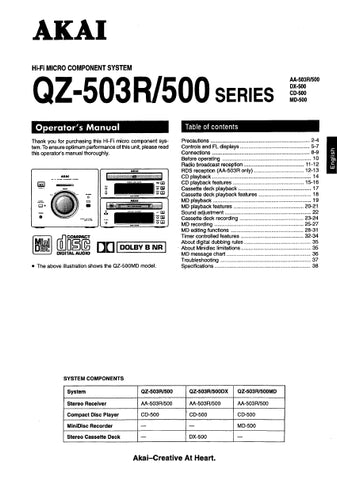 AKAI QZ-503/500 SERIES HIFI MICRO COMPONENT SYSTEM OPERATORS MANUAL 41 PAGES ENG