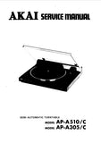 AKAI AP-A510 AP-A510C AP-A305 AP-A305C SEMI AUTOMATIC TURNTABLE SERVICE MANUAL INC SCHEM DIAGS 11 PAGES ENG