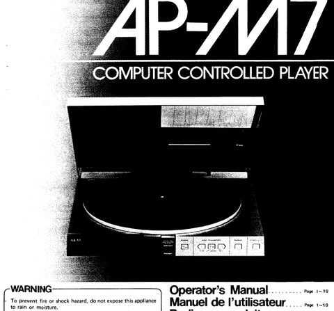 AKAI AP-M7 COMPUTER CONTROLLED PLAYER OPERATORS MANUAL 21 PAGES ENG FRANC