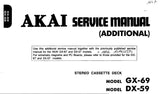 AKAI DX-59 DX-69 STEREO CASSETTE DECK SERVICE MANUAL INC SCHEM DIAGS 46 PAGES ENG