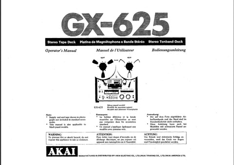 AKAI GX-625 STEREO TAPE DECK OPERATORS MANUAL 22 PAGES ENG FRANC DEUT