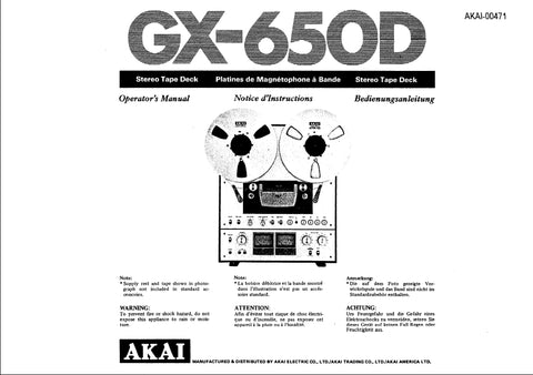 AKAI GX-650D STEREO TAPE DECK OPERATORS MANUAL 18 PAGES ENG FRANC DEUT