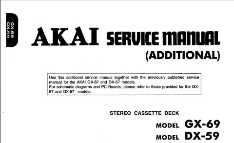 AKAI GX-69 DX-59 STEREO CASSETTE DECK SERVICE MANUAL 46 PAGES ENG