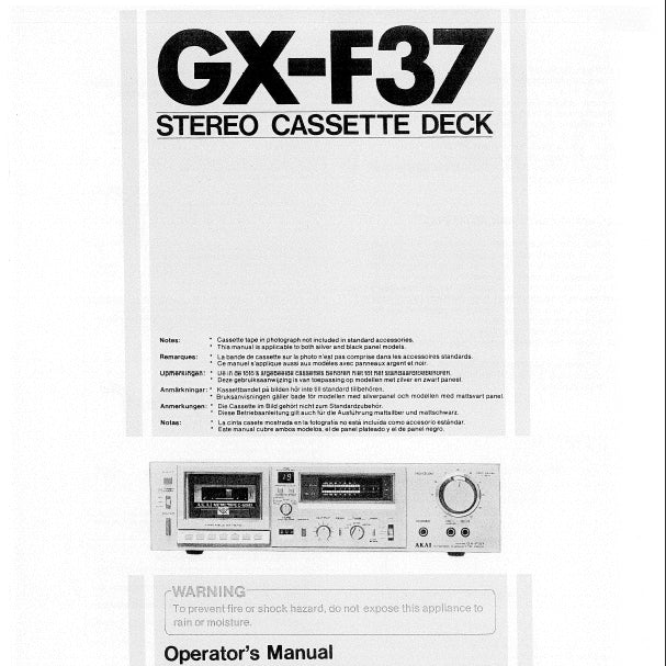 AKAI GX-F37 STEREO CASSETTE DECK OPERATORS MANUAL 9 PAGES ENG