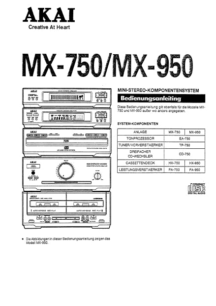 AKAI MX-750 MX-950 MINI-STEREO-KOMPONENTSYSTEM BEDIENUNGSANLEITUNG 18 SEITE DEUT