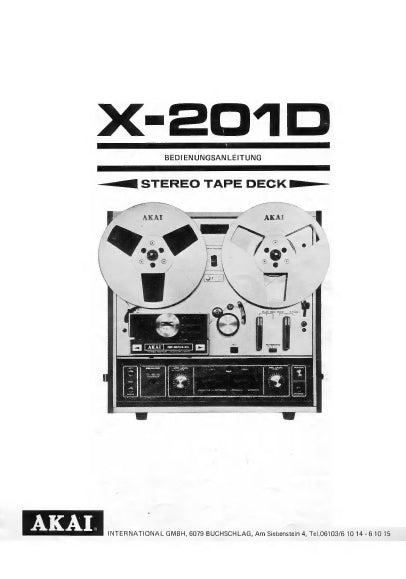 AKAI X-201D STEREO TAPE DECK BEDIENUNGSANLEITUNG 20 SEITE DEUT