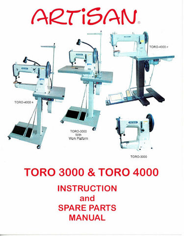 ARTISAN TORO-3000 TORO-4000P TORO-4000R SEWING MACHINE INSTRUCTION MANUAL 32 PAGES ENG