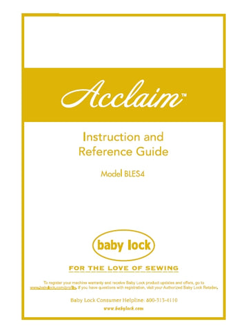 BABY LOCK ACCLAIM BLES4 SEWING SEWING MACHINE INSTRUCTION AND REFERENCE GUIDE 64 PAGES ENG