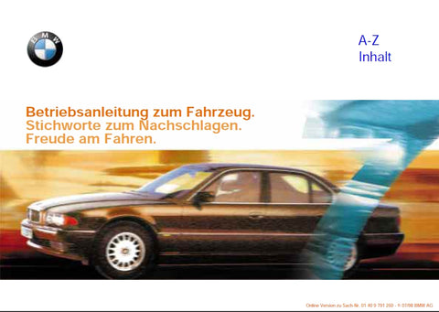 BMW 7 SERIE 1998 AUTO BETRIEBSANLEITUNG 246 SEITE DEUTSCH