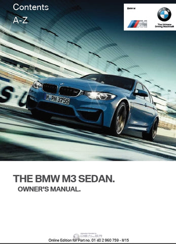 BMW M3 SEDAN 2016 MOTOR CAR OWNERS MANUAL 226 PAGES ENGLISH