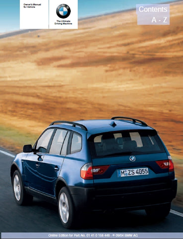 BMW X3 2.5i 3.0i 2004 MOTOR CAR OWNERS MANUAL 126 PAGES ENGLISH