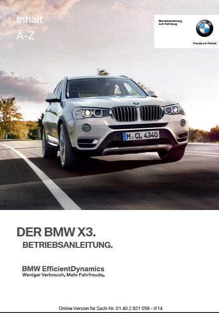 BMW X3 SERIE 2014/2015 AUTO BETRIEBSANLEITUNG 261 SEITE DEUTSCH