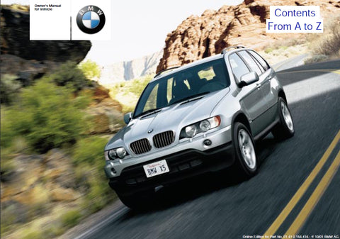 BMW X5 2002 3.0i X5 4.4i 4.6i MOTOR CAR OWNERS MANUAL 185 PAGES ENGLISH