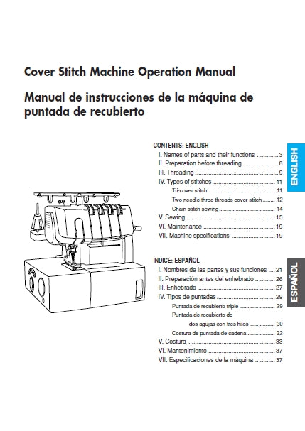 BROTHER 884-500 SEWING MACHINE OPERATION MANUAL 40 PAGES ENG ESP
