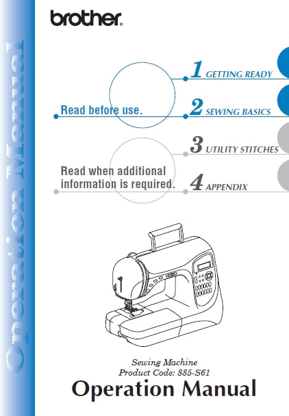 BROTHER 885-S61 SEWING MACHINE OPERATION MANUAL 156 PAGES ENGLISH