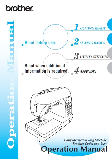 BROTHER 885-U24 SEWING MACHINE OPERATION MANUAL 176 PAGES ENGLISH