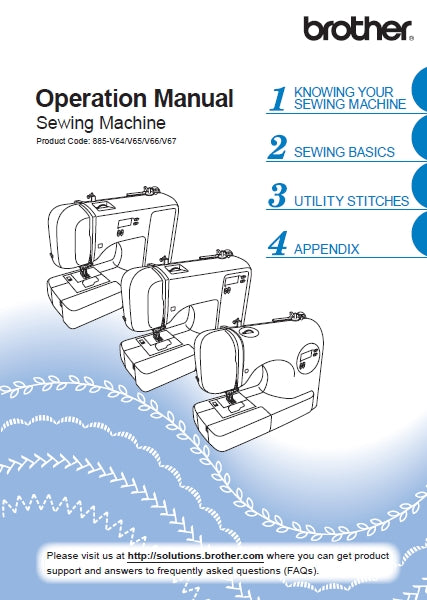 BROTHER 885-V64 885-V65 885-V66 885-V67 SEWING MACHINE OPERATION MANUAL 108 PAGES ENG