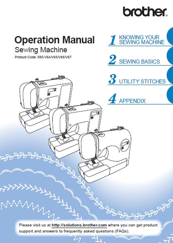 BROTHER 885-V64 885-V65 885-V66 885-V67 SEWING MACHINE OPERATION MANUAL 108 PAGES ENG