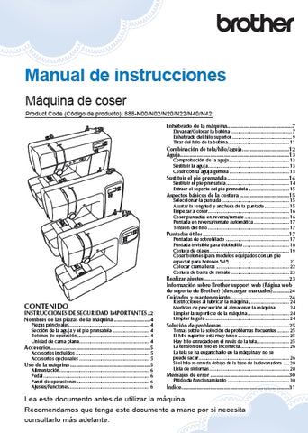 BROTHER CE1150 MAQUINA DE COSER MANUAL DE INSTRUCCIONES 32 PAGINA ESP