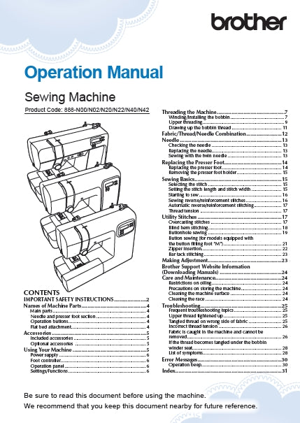 BROTHER CE1150 SEWING MACHINE OPERATION MANUAL 32 PAGES ENG