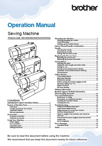 BROTHER CP100X SEWING MACHINE OPERATION MANUAL 32 PAGES ENG