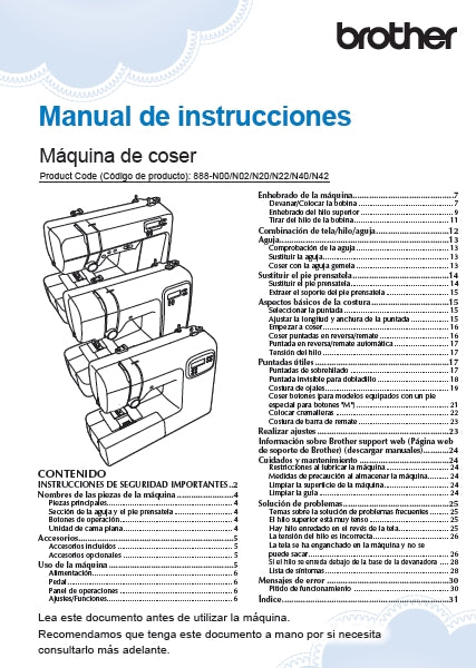 BROTHER CP80X MAQUINA DE COSER MANUAL DE INSTRUCCIONES 32 PAGINA ESP