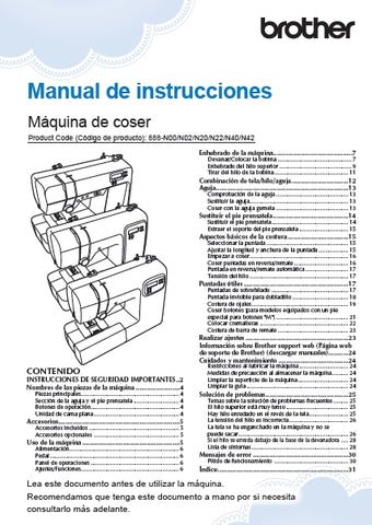 BROTHER CS5055 MAQUINA DE COSER MANUAL DE INSTRUCCIONES 32 PAGINA ESP