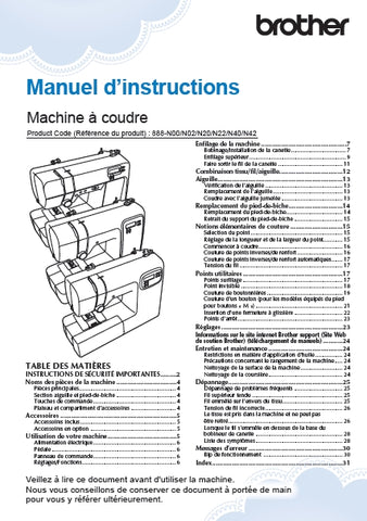 BROTHER CS5055 MACHINE A COUDRE MANUEL D'INSTRUCTIONS 32 PAGES FRANC