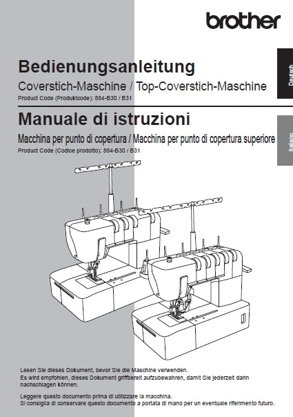 BROTHER CV3550 NAHMASCHINE MACCHINA DA CUCIRE BEDIENUNGSANLEITUNG MANUALE D'ISTRUZIONE 68 SEITE DE IT