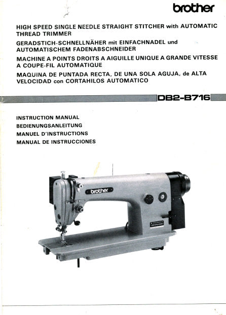 BROTHER DB2-B716 SEWING MACHINE INSTRUCTION MANUAL BOOK 20 PAGES ENG DE FR ESP