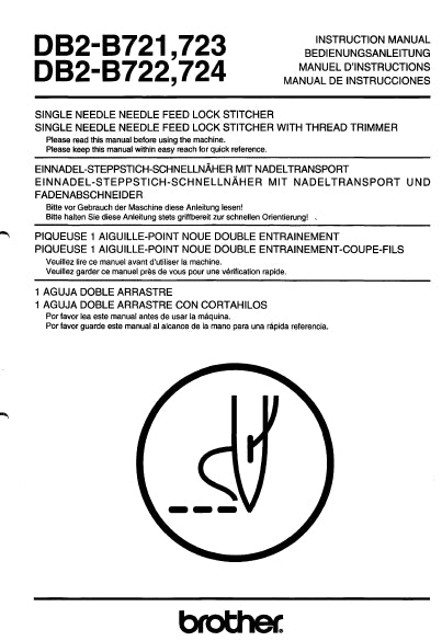 BROTHER DB2-B721 723 722 724 SEWING MACHINE INSTRUCTION MANUAL BOOK 91 PAGES ENG DE FR ESP