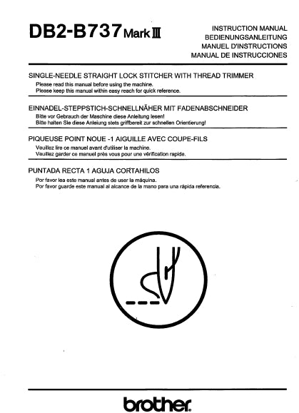 BROTHER DB2-B737 MARK III SEWING MACHINE INSTRUCTION MANUAL BOOK 68 PAGES ENG DE FR ESP