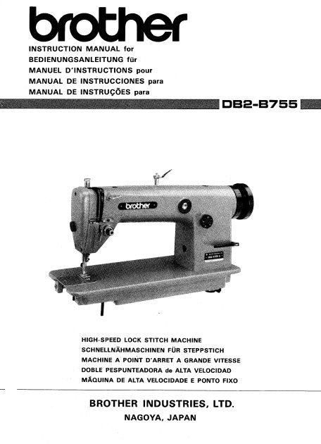 BROTHER DB2-B755 SEWING MACHINE INSTRUCTION MANUAL BOOK 12 PAGES ENG DE FR ESP ITAL