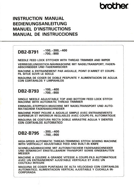 BROTHER DB2-B791 DB2-B793 DB2-B795 SEWING MACHINE INSTRUCTION MANUAL BOOK 24 PAGES ENG DE FR ESP