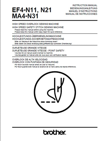 BROTHER EF4-N11 EF4-N21 MA4-N31 SEWING MACHINE INSTRUCTION MANUAL BOOK 54 PAGES ENG DE FR ESP