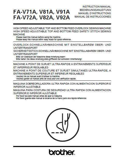 BROTHER FA-V71A FA-V81A FA-V91A FA-V72A FA-V82A FA-V92A SEWING MACHINE INSTRUCTION MANUAL BOOK 16 PAGES ENG DE FR ESP