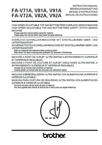 BROTHER FA-V71A FA-V81A FA-V91A FA-V72A FA-V82A FA-V92A SEWING MACHINE INSTRUCTION MANUAL BOOK 16 PAGES ENG DE FR ESP