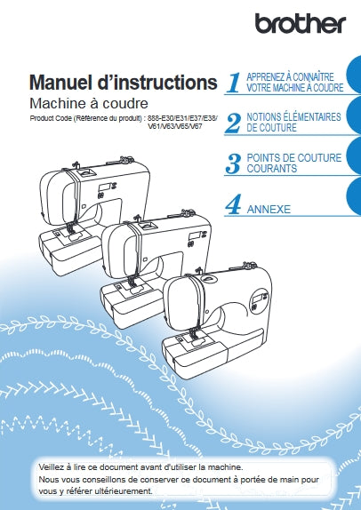 BROTHER KD40 LITTLE ANGEL PETIT ANGE MACHINE A COUDRE MANUEL D'INSTRUCTIONS 72 PAGES FRANC