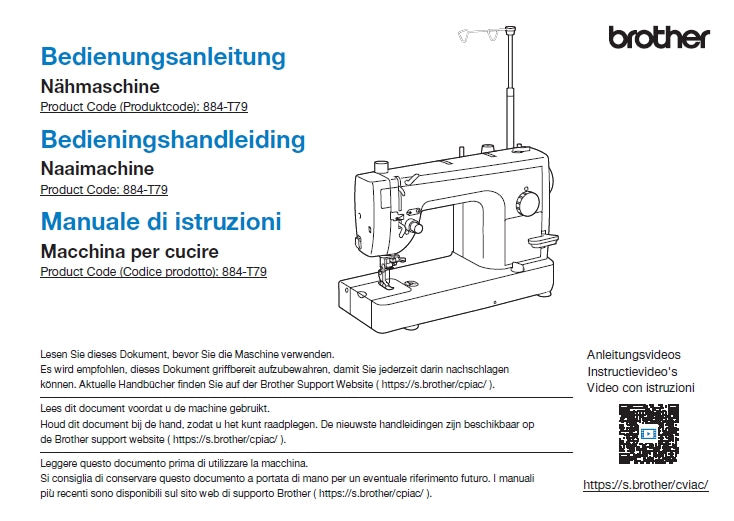 BROTHER PQ1600S NAHMASCHINE NAAIMACHINE MACCHINA DA CUCIRE BEDIENUNGSANLEITUNG BEDIENINGSHANDLEIDING MANUALE DI ISTRUZIONI 88 SEITE DE NL IT