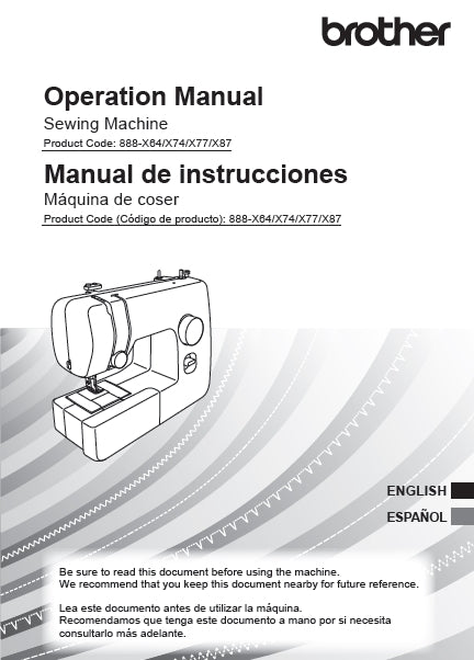 BROTHER SM1704 SEWING MACHINE MAQUINA DE COSER OPERATION MANUAL MANUAL DE INSTRUCCIONES 94 PAGES ENG ESP