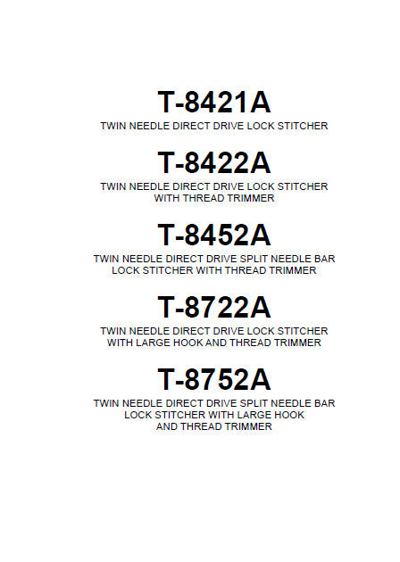 BROTHER T-8421A T-8422A T-8452A T-8722A T-8752A SEWING MACHINE INSTRUCTION MANUAL BOOK 57 PAGES ENG