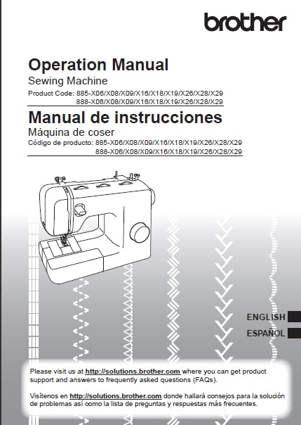 BROTHER XM2701 SEWING MACHINE MAQUINA DE COSER OPERATION MANUAL MANUAL DE INSTRUCCIONES 108 PAGES ENG ESP